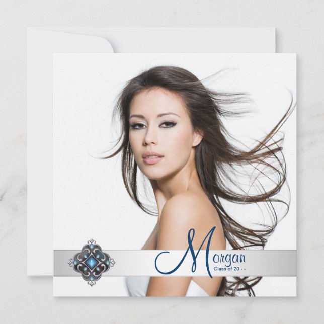 Convite Anúncios de Graduação de Fotos Azul Teal (Frente)