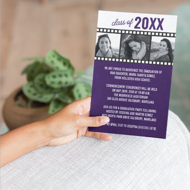 Convite Anúncios de Graduação de Fotos [Roxo] (Criador carregado)
