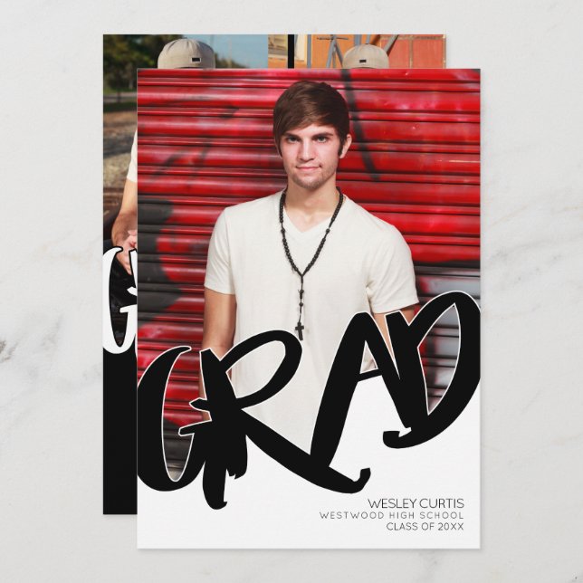 Convite Anúncios de graduação de Grafite moderno (Frente/Verso)