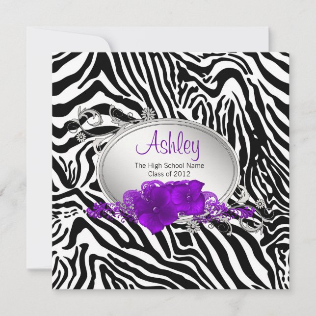 Convite Anúncios de Graduação em Zebra Roxo Girls (Frente)