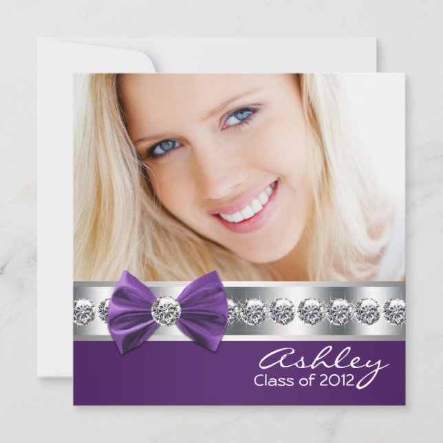 Convite Anúncios de Graudação de Fotos em Roxo Girls (Frente)
