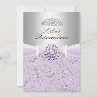 Convite Anúncios de Quinceanera Purple Swirl & Tiara