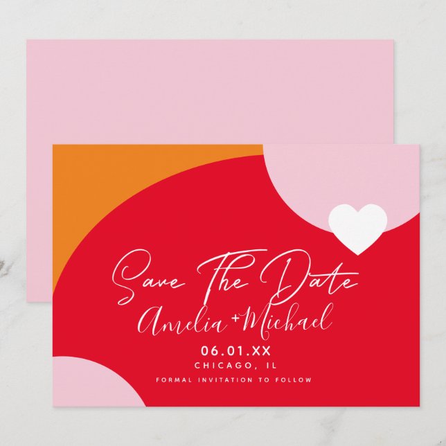 Convite Anúncios de Salvar a Data Sunrise Bold Rosa Laranj (Frente/Verso)