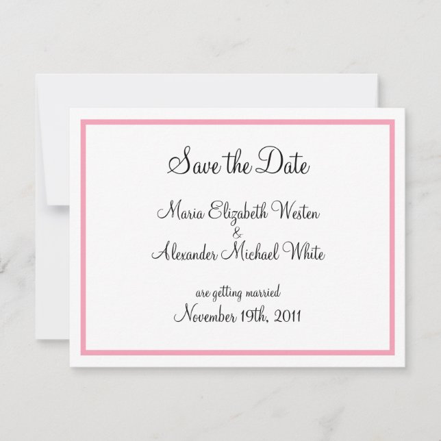 Convite Anúncios de Save the Date com Contorno Rosa (Frente)