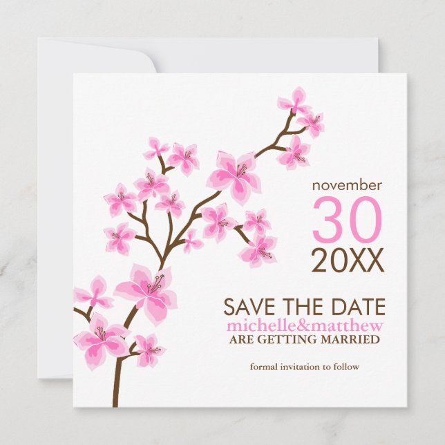 Convite Anúncios de Save the Date das Flores de Cerejeira  (Frente)