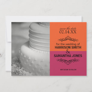 Convite Anúncios de Save the Date de Casamento Laranja e R