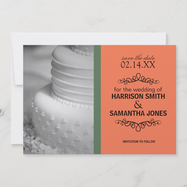 Convite Anúncios de Save the Date de Casamento Laranja & V (Frente)