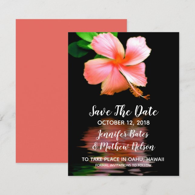 Convite Anúncios de Save the Date de Hibisco Tropical (Frente/Verso)