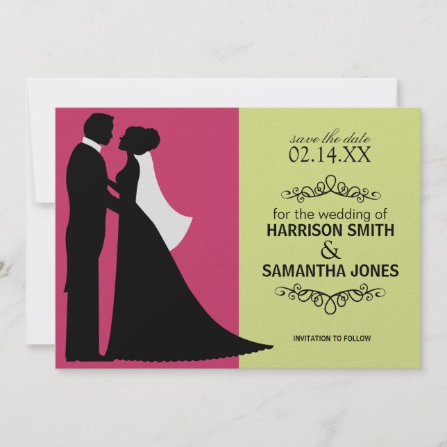 Convite Anúncios de Save the Date Rosa e Verde Limão (Frente)