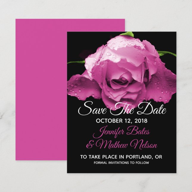 Convite Anúncios de Save the Date Rosa Rosa (Frente/Verso)