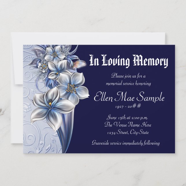 Convite Anúncios de Serviço Memorial Azul Elegante (Frente)