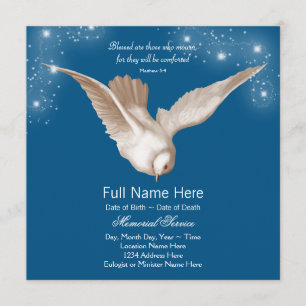 Convite Anúncios de Serviço Memorial Blue Dove