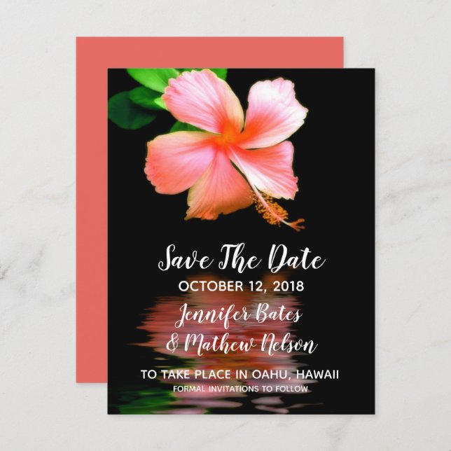 Convite Anúncios de Tropical Hibiscus Save the Date (Frente/Verso)