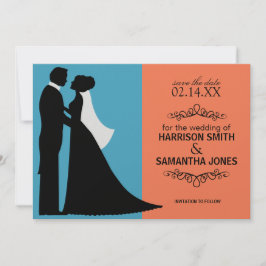 Convite Anúncios de Turquesa e Laranja de Save the Date