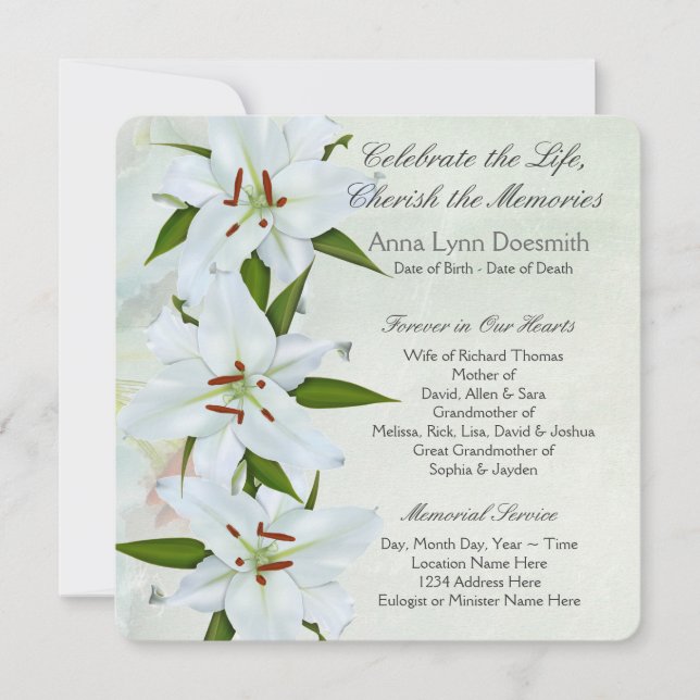 Convite Anúncios de White Lily Funeral (Frente)