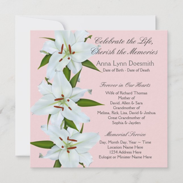 Convite Anúncios de White Lily Funeral (Frente)