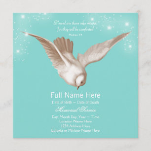 Convite Anúncios do Memorial do Teal Blue Dove