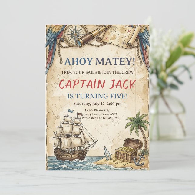 Convite ANY AGE - Pirate Birthday Party Invitation (Em pé/Frente)