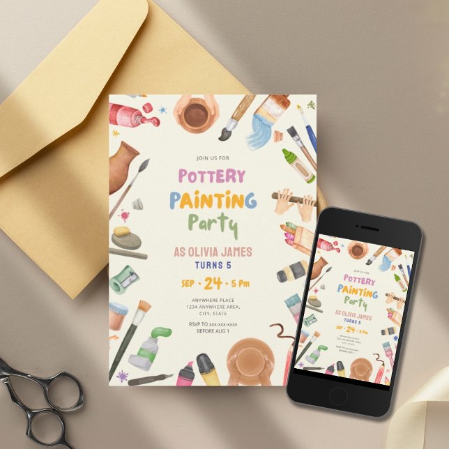 Convite Any age pottery painting birthday party (Criador carregado)