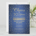 Convite ANY Anniversary Cheers Brushed Blue & Gold Party<br><div class="desc">Invite family and friends to an elegant anniversary celebration with custom blue and gold party invitations. All wording on this template (including "Cheers to 50 Years") is set up for a 50th wedding anniversary, but is simple to personalize for any year or event type. The design features modern glittery confetti...</div>