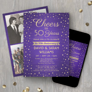 Convite ANY Anniversary Cheers Brushed Purple and Gold