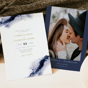 Convite ANYA Boêmian Marinho Blue Watercolor Casamento