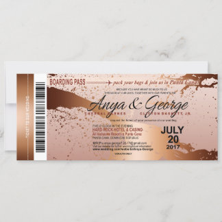 Convite Anya Cobre Rosa Dourado Folha Grunge Casamento