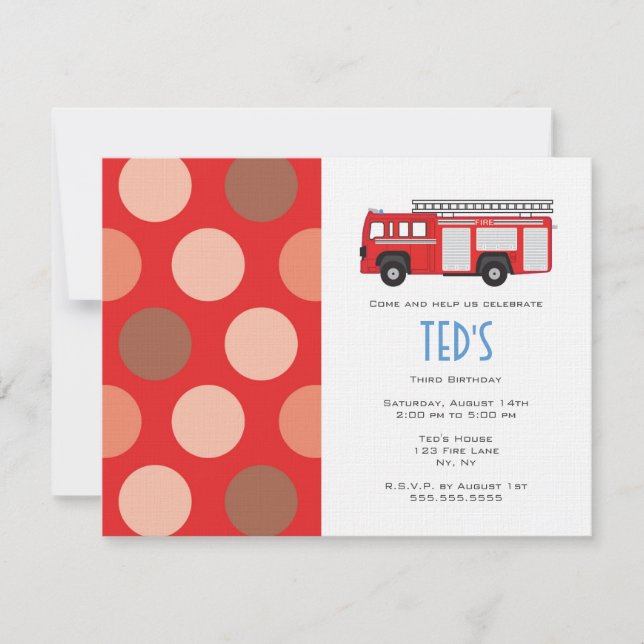 Convite ao Aniversário de criança - Caminhão-Fogo (Frente)