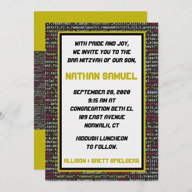 Convite ao Bar do Coder Party Mitzvah (Frente/Verso)
