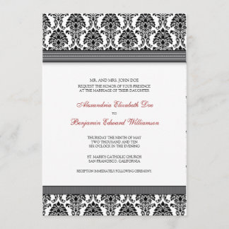 Convite ao Casamento tema damasco clássico (fitas