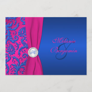 Convite ao Casamento tema damasco Cobalt e Fuchsia