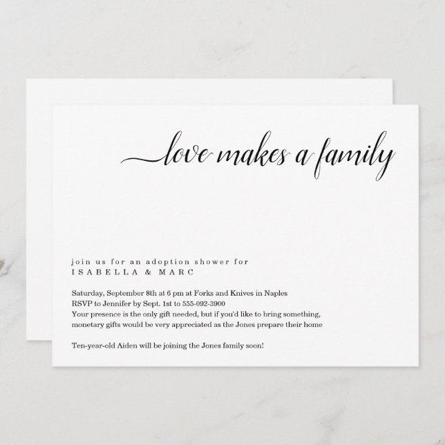 Convite ao Chá de Adoção (para Criança Mais Velha) (Frente/Verso)