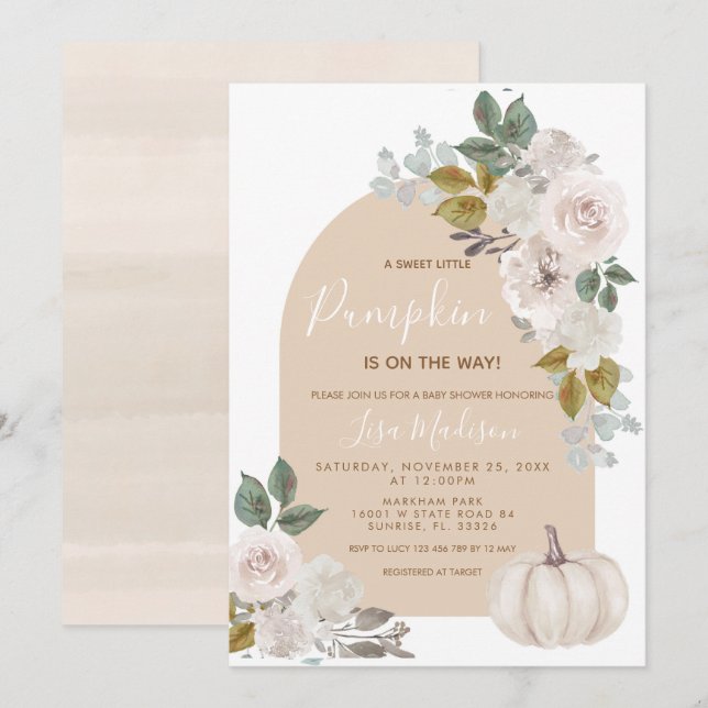 Convite ao Chá de fraldas Arch White Boho Pumpkin (Frente/Verso)