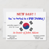 Convite ao chá de fraldas com Bandeira da Coreia d