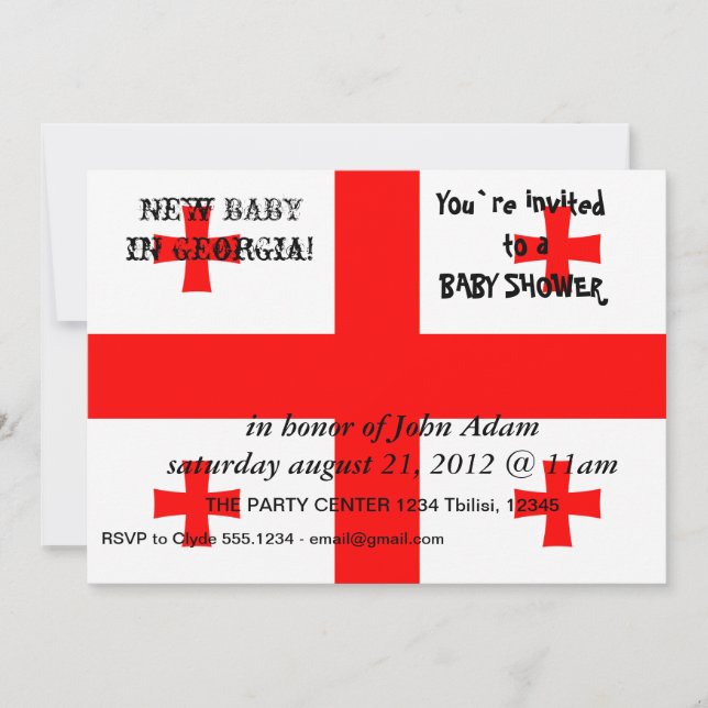 Convite ao chá de fraldas com Bandeira da Geórgia (Frente)