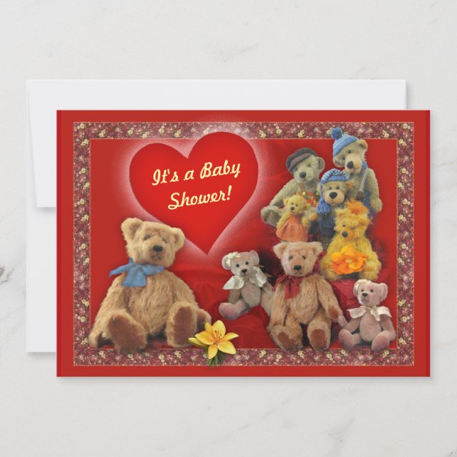 Convite ao chá de fraldas com Ursos de Teddy (Frente)