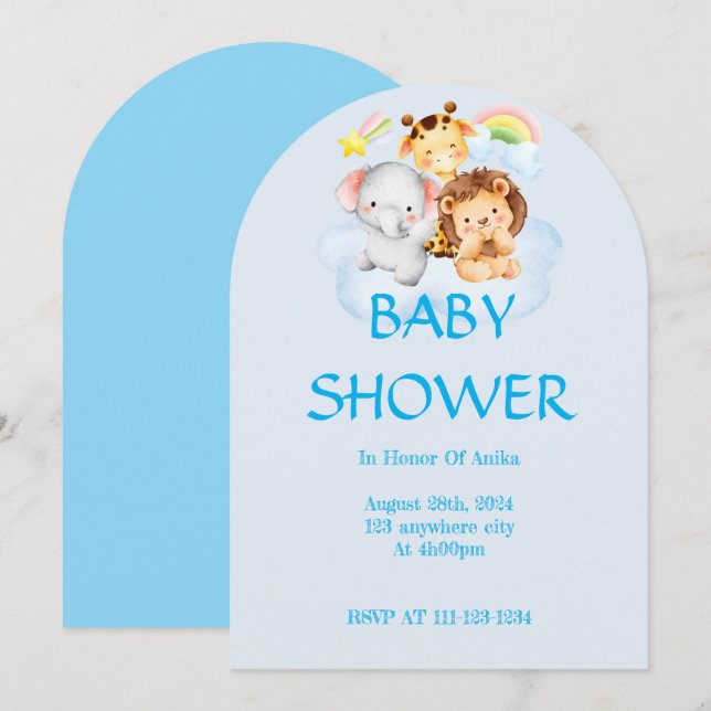 CONVITE AO CHÁ DE FRALDAS DE ANIMAIS SAFARI (Frente/Verso)