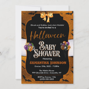 Convite ao Chá de fraldas de Halloween com morcego