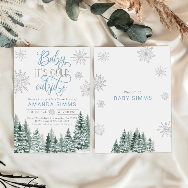 Convite ao Chá de fraldas de inverno Está frio lá  (Winter Baby Shower Invitation It's Cold Outside)