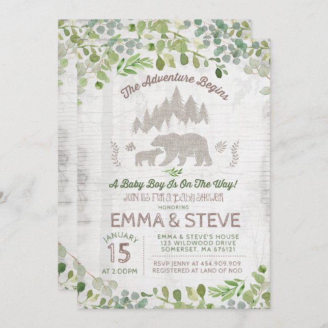 Convite Ao Chá de fraldas De Urso A Aventura Começ (Frente/Verso)