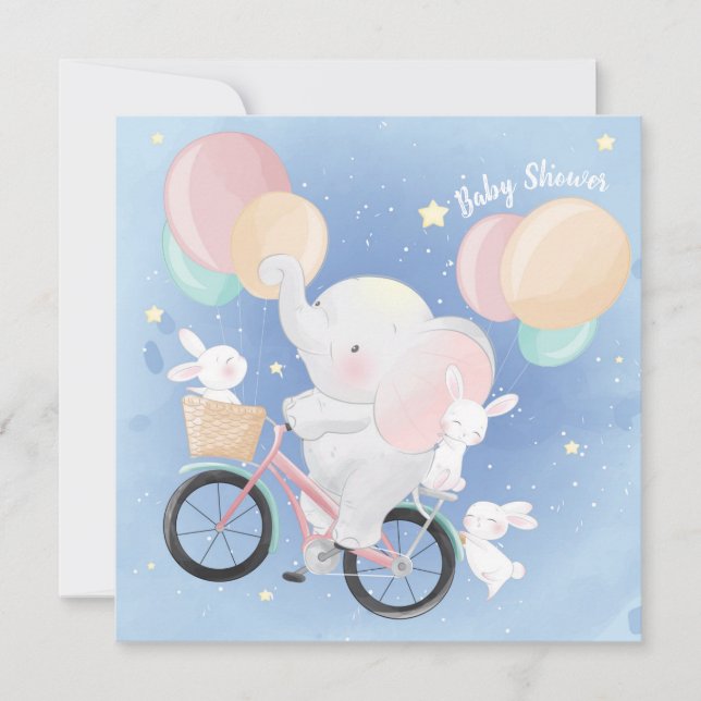 Convite Ao Chá de fraldas Elefante E Bunnies (Frente)