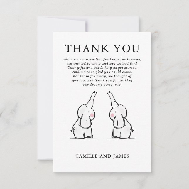 Convite ao Chá de fraldas Gêmeos Elefantes (Frente)