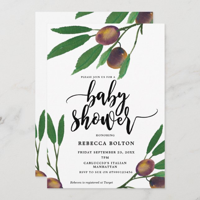 convite ao chá de fraldas moderno de laurel (Frente/Verso)