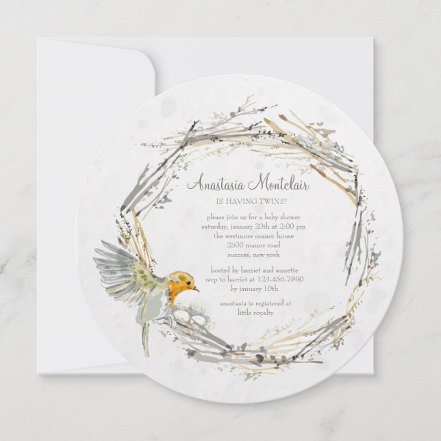 Convite ao Chá de fraldas Round do Ninho Twin (Frente)