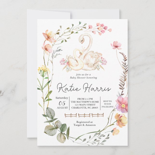 Convite ao Chá de fraldas Swan, Convite Swan (Frente)