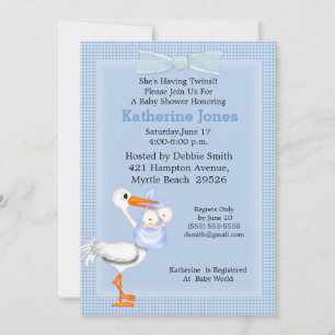 Convite Ao Chá Do Twin Baby Boy(Stork)