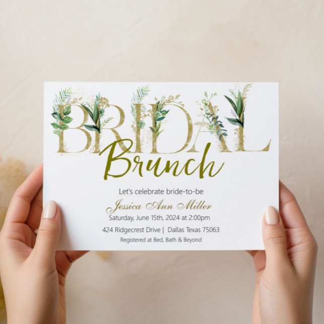 Convite ao Chá Dourado Greenery Bridal Brunch (Criador carregado)
