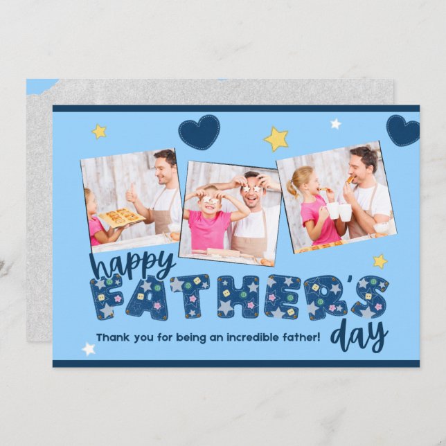 Convite ao Dia de os pais Azul com Fotos da Famíli (Frente/Verso)