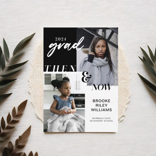Convite Ao longo dos anos - agora e depois a licenciatura  (Through the Years - Now & Then Graduation 2 Photo Invitation)