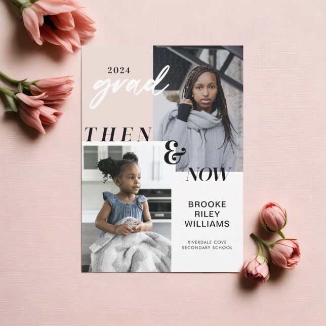 Convite Ao longo dos anos - agora e depois a licenciatura  (Through the Years - Now & Then Graduation 2 Photo Invitation)